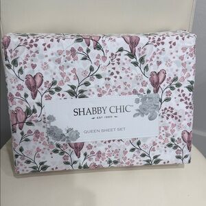 Shabby Chic Lovey Bird Blush/White/Green Floral/Hearts/Birds QUEEN Sheet Set